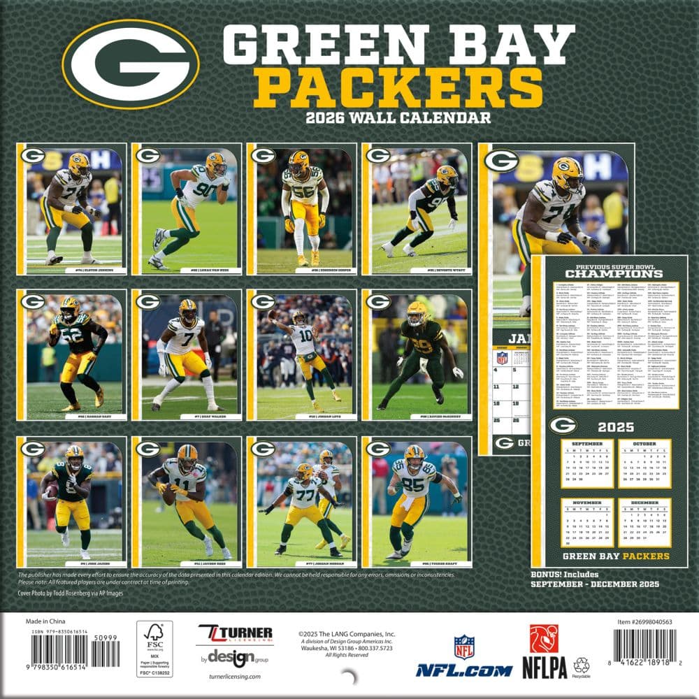 NFL Green Bay Packers 2026 Mini Wall Calendar First Alternate Image