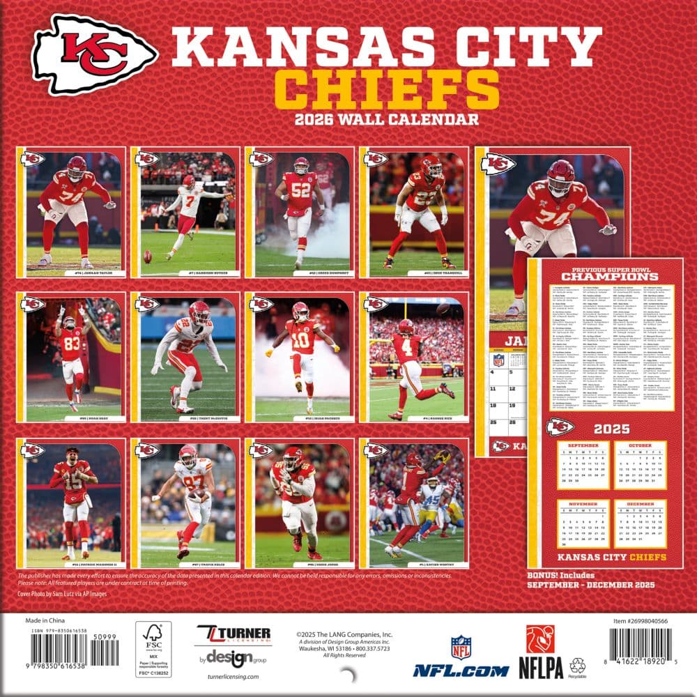 NFL Kansas City Chiefs 2026 Mini Wall Calendar First Alternate Image