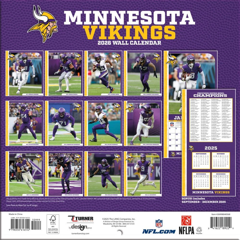 NFL Minnesota Vikings 2026 Mini Wall Calendar First Alternate Image
