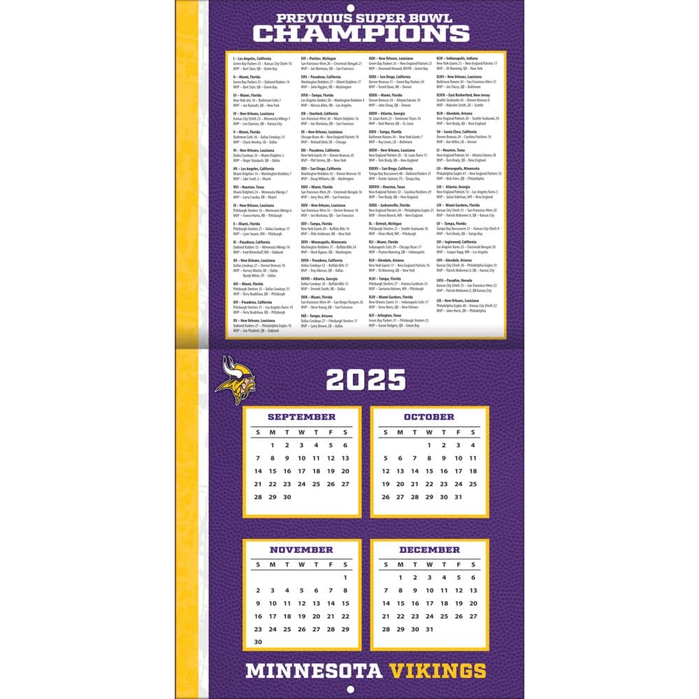 NFL Minnesota Vikings 2026 Mini Wall Calendar Second Alternate Image