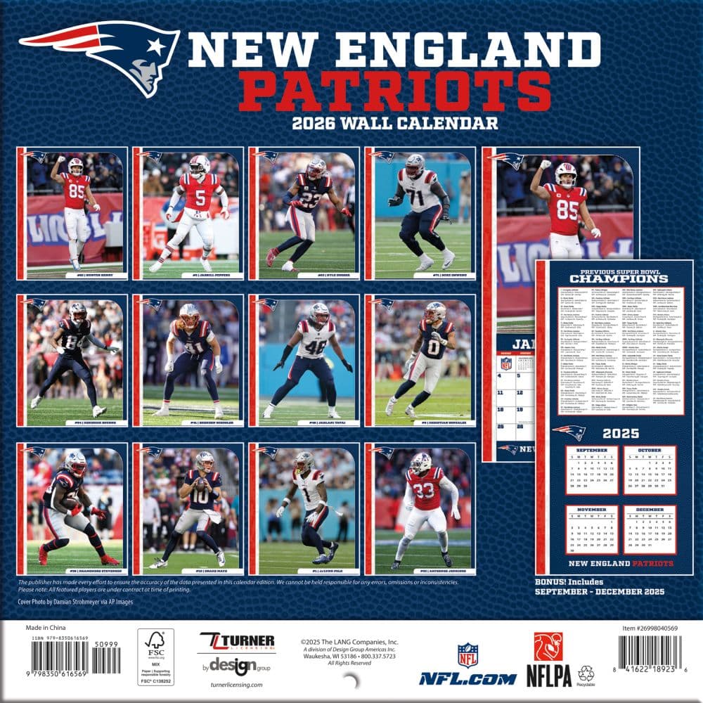 NFL New England Patriots 2026 Mini Wall Calendar First Alternate Image