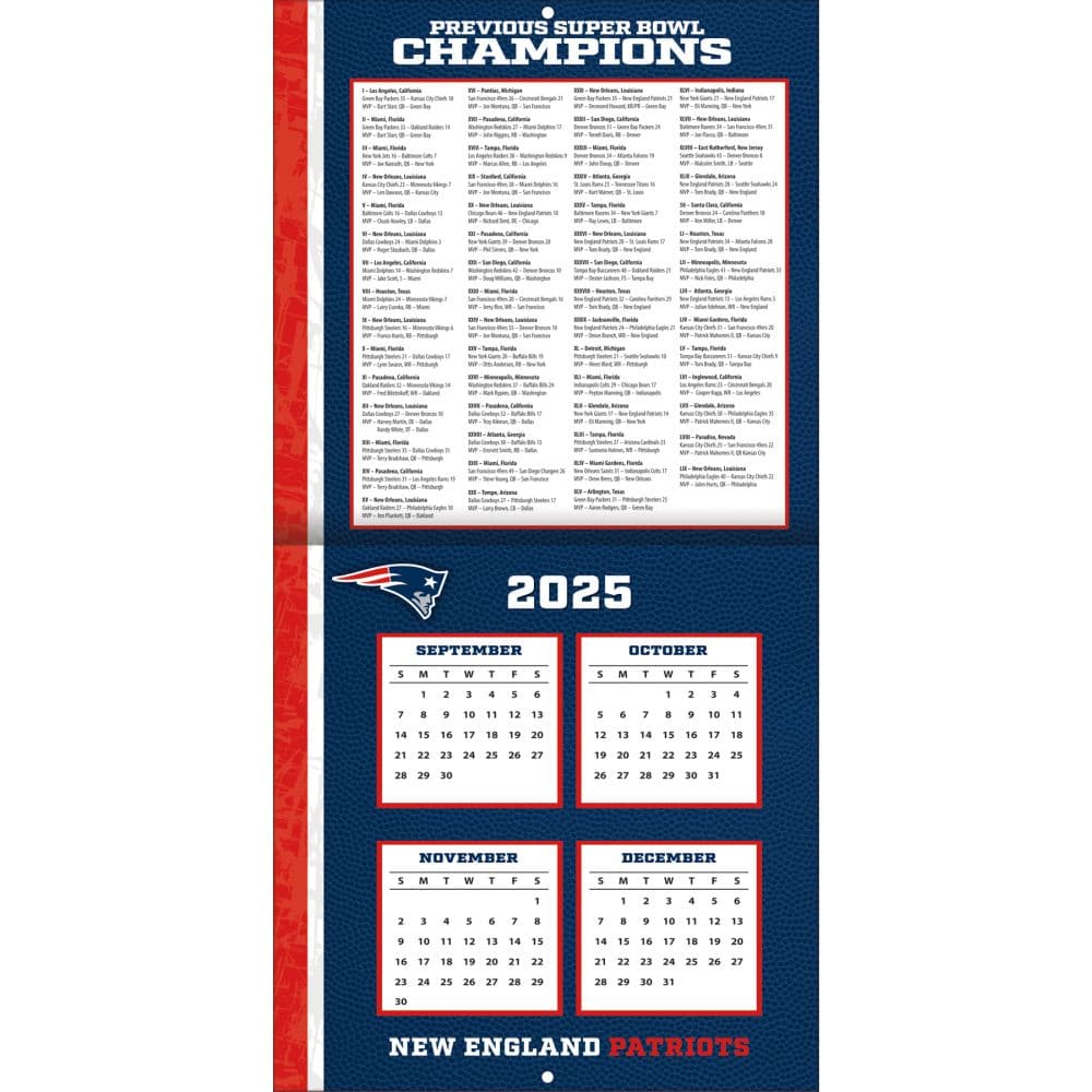 NFL New England Patriots 2026 Mini Wall Calendar Second Alternate Image