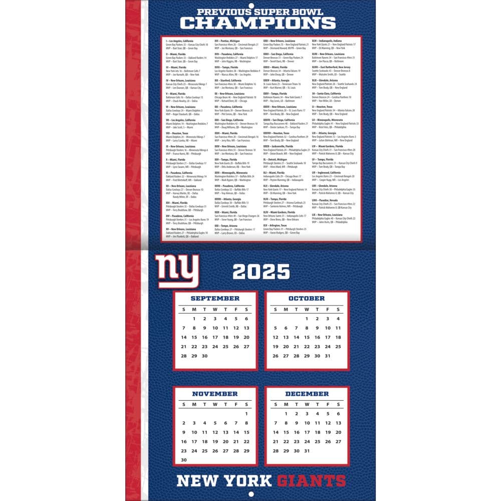 NFL New York Giants 2026 Mini Wall Calendar Second Alternate Image