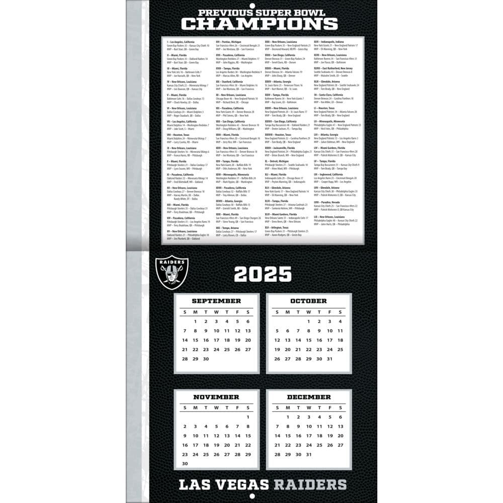 NFL Las Vegas Raiders 2026 Mini Wall Calendar Second Alternate Image