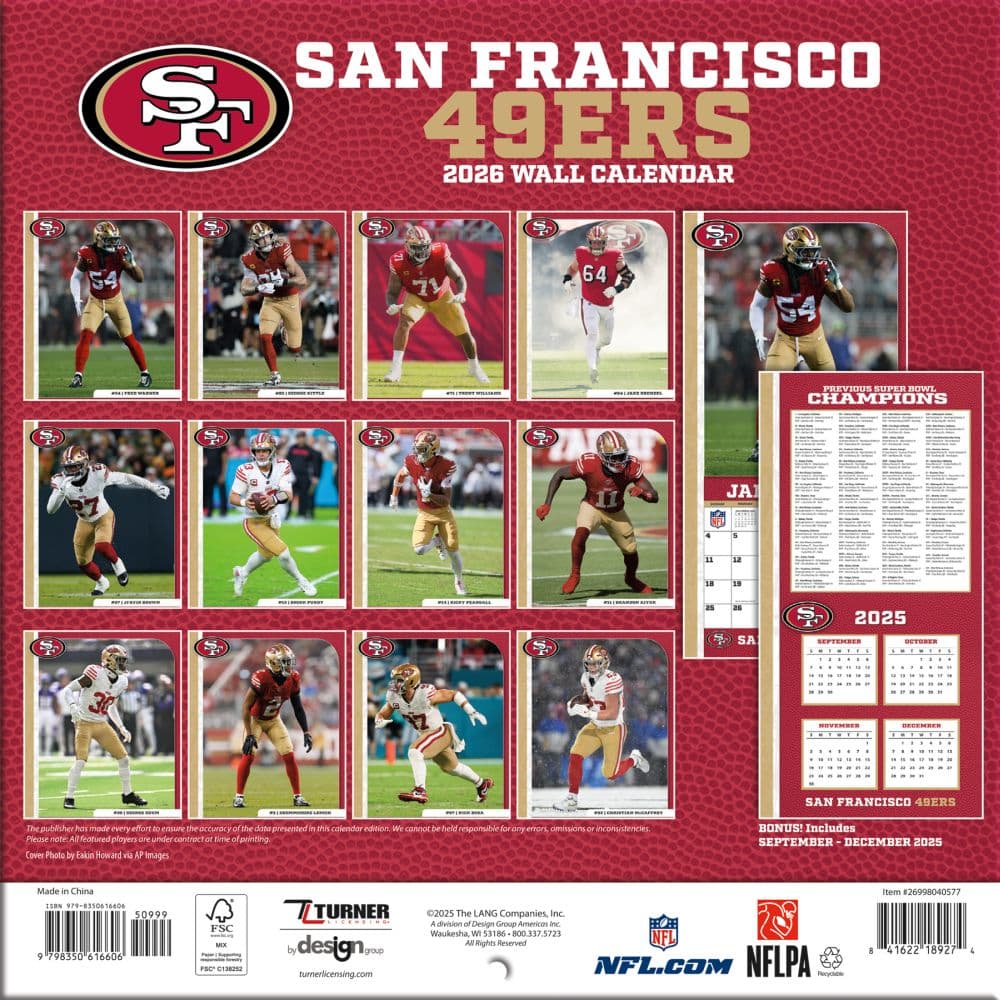 NFL San Francisco 49ers 2026 Mini Wall Calendar First Alternate Image