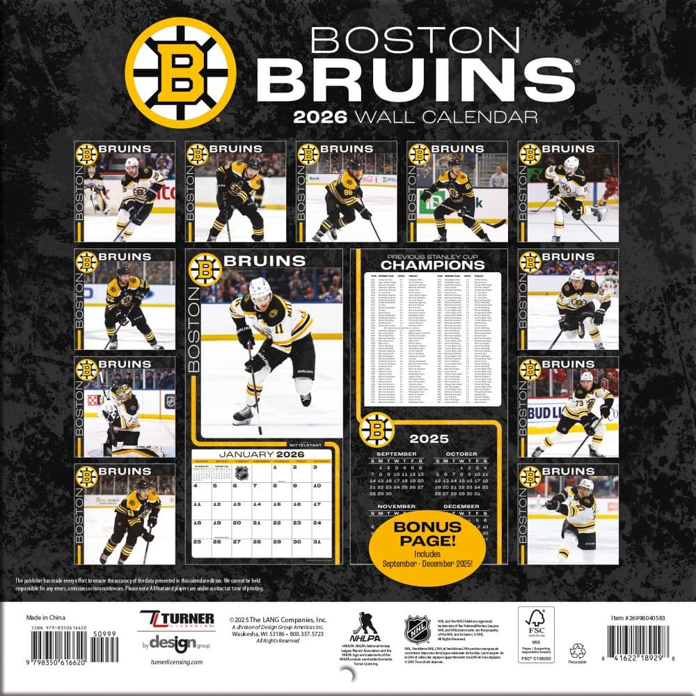 NHL Boston Bruins 2026 Mini Wall Calendar Third Alternate Image