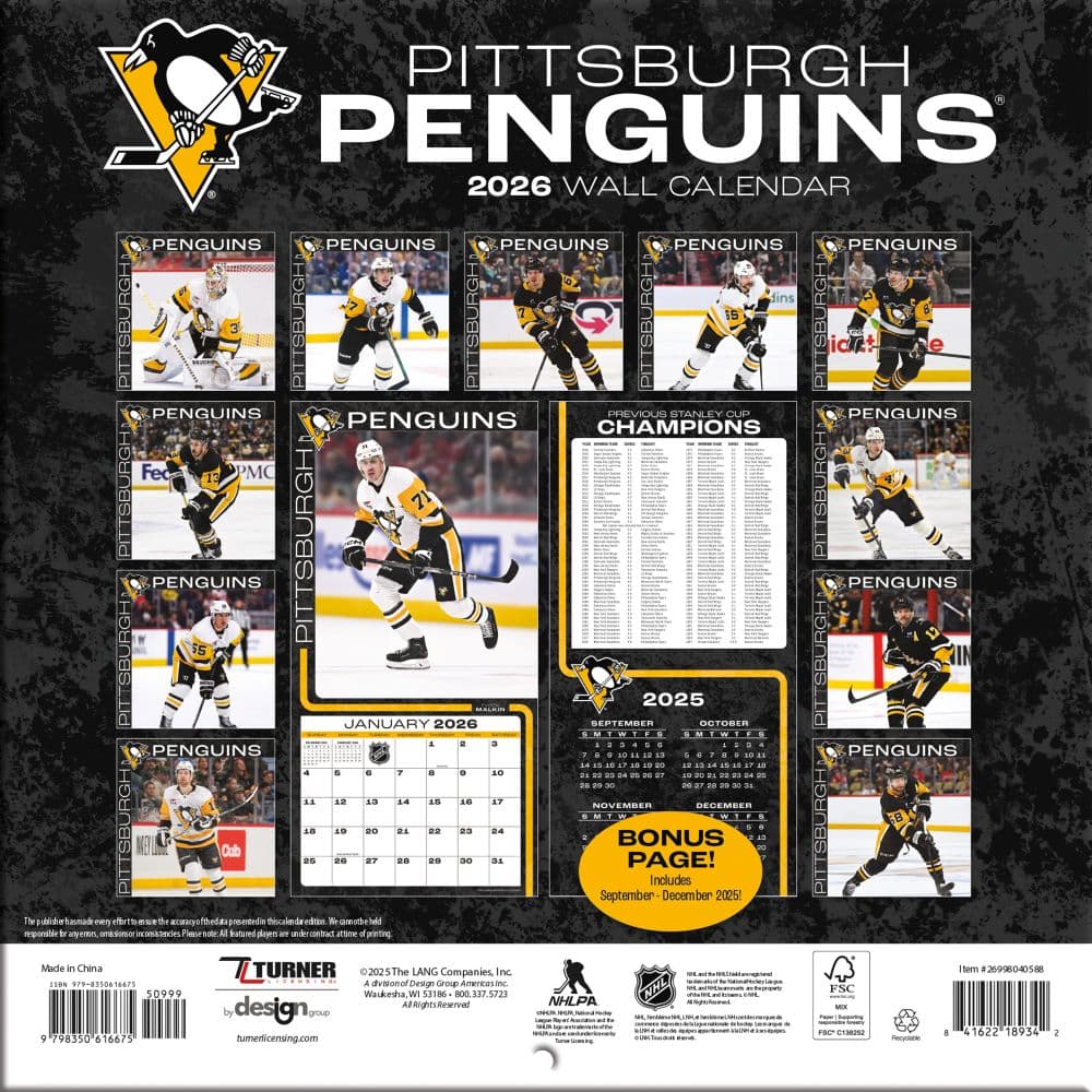 NHL Pittsburgh Penguins 2026 Mini Wall Calendar Third Alternate Image