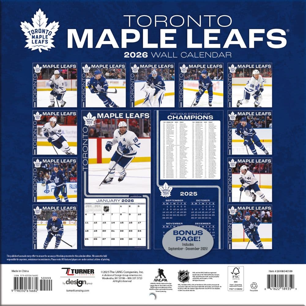 NHL Toronto Maple Leafs 2026 Mini Wall Calendar Third Alternate Image