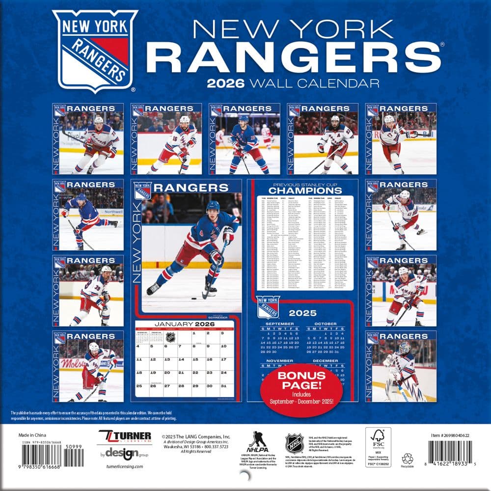 NHL New York Rangers 2026 Mini Wall Calendar Third Alternate Image