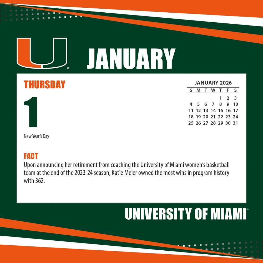 Miami Hurricanes 2026 Desk Calendar - Calendars.com