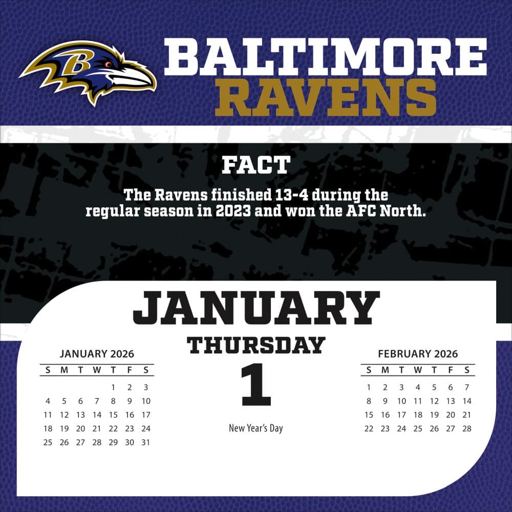 NFL Baltimore Ravens 2026 Desk Calendar Second Alternate Image