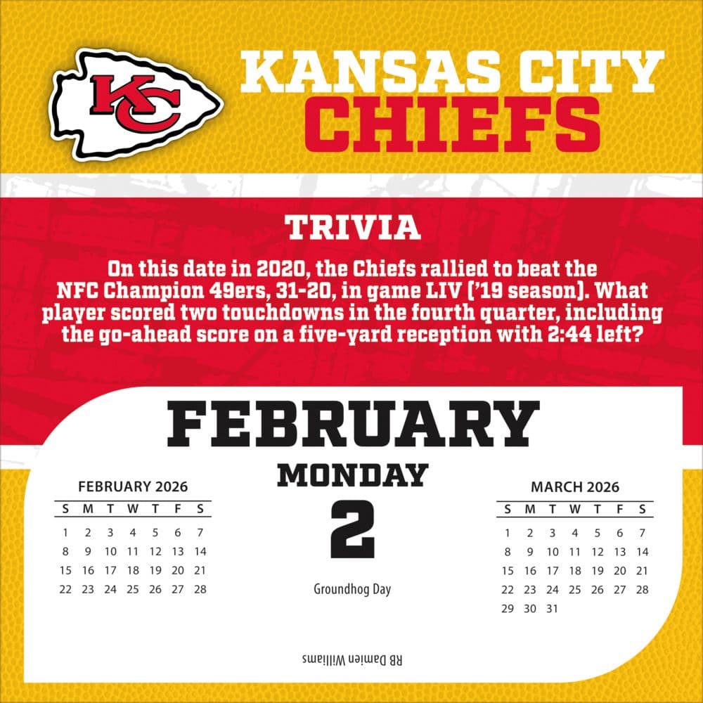 NFL Kansas City Chiefs 2026 Desk Calendar Third Alternate Image