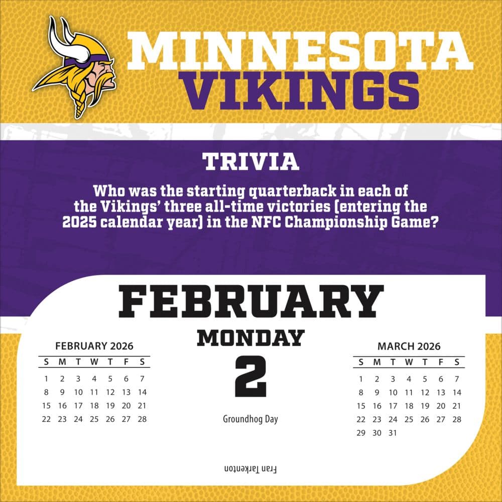 NFL Minnesota Vikings 2026 Desk Calendar Third Alternate Image