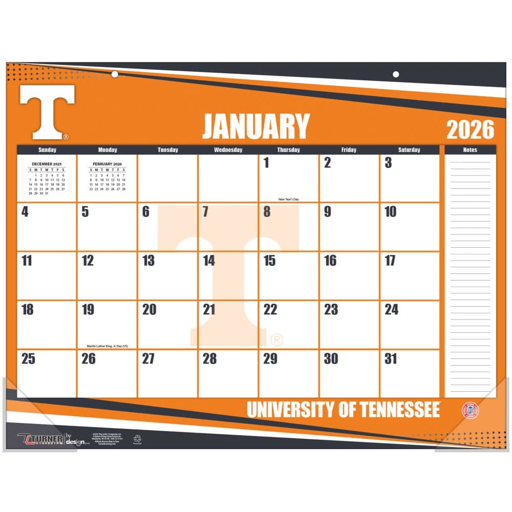 NCAA Tennessee Volunteers 2026 Desk Calendar First Alternate Image