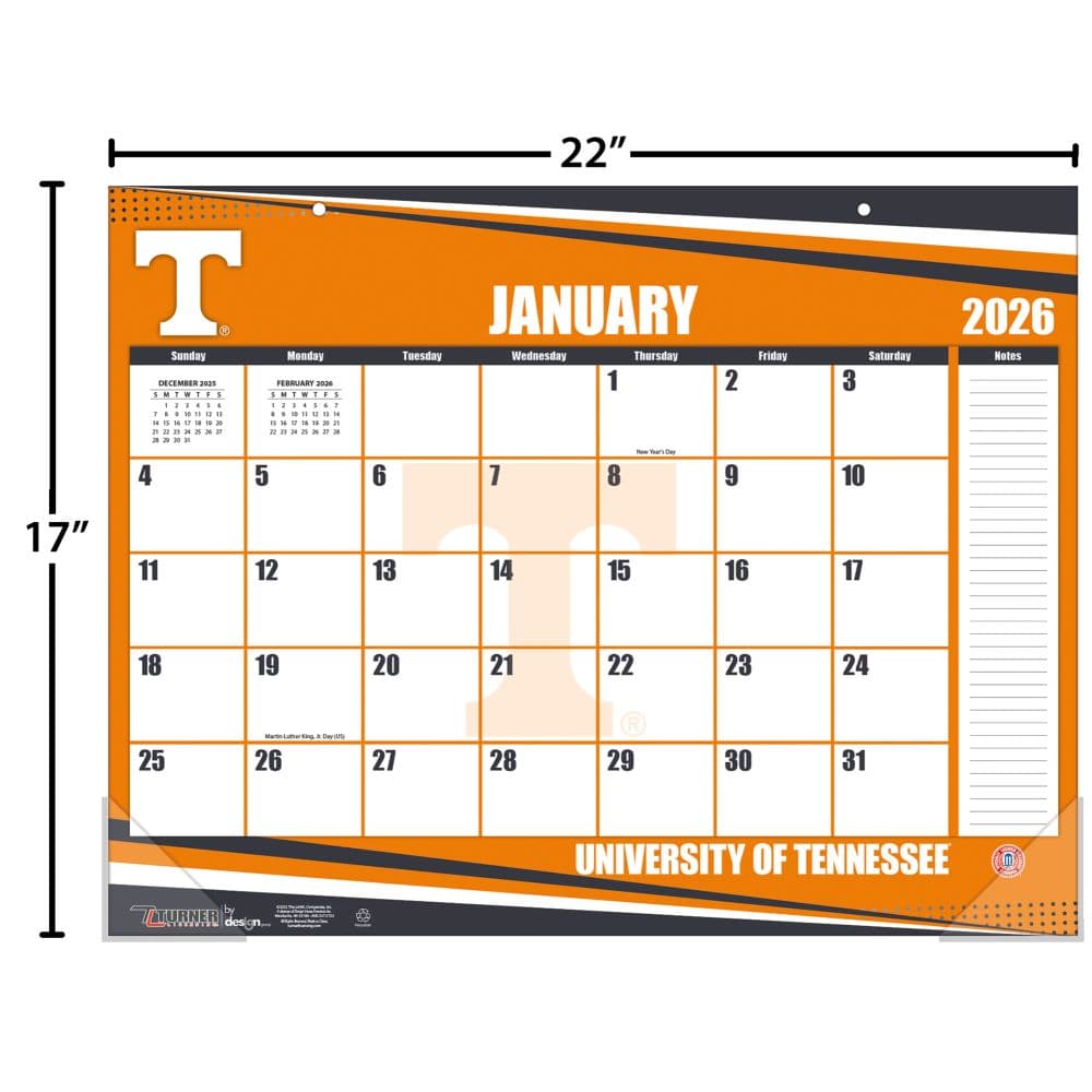 NCAA Tennessee Volunteers 2026 Desk Calendar Fourth Alternate Image