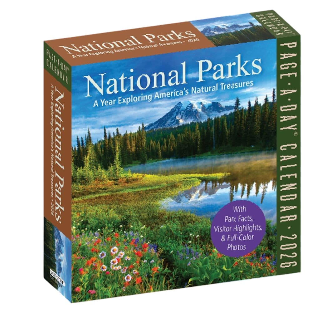 2026 National Parks Desk Calendar – Minimalist Watercolor Style With Walnut Wood Stand, 4x6" Monthly Cards
