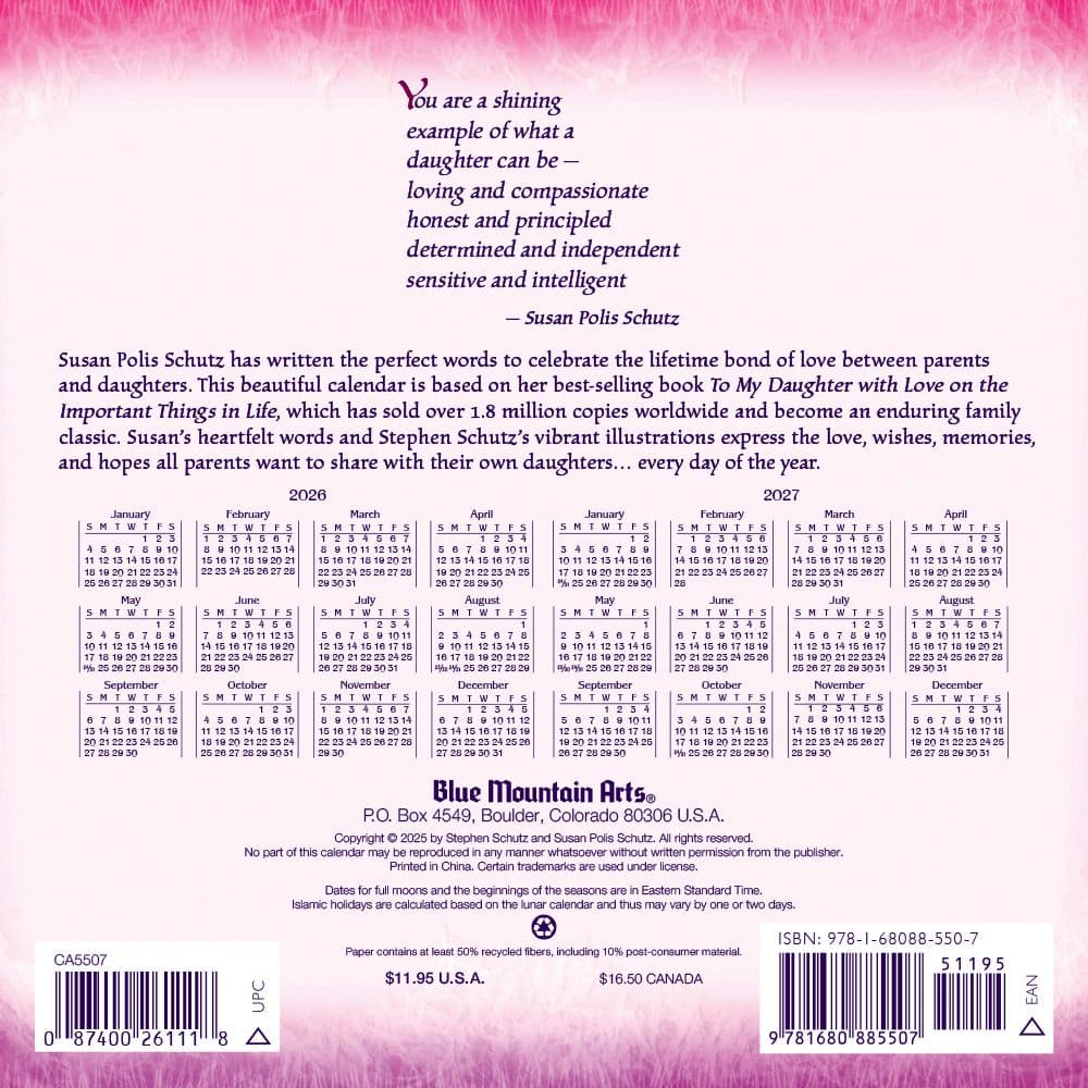 Daughter You Are A Gift In My Life 2026 Wall Calendar First Alternate Image