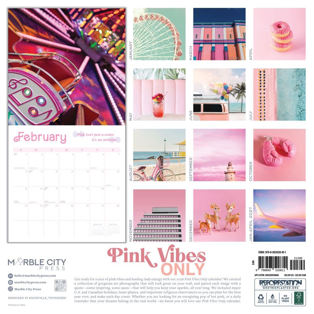 Pink Vibes Only 2026 Wall Calendar - Calendars.com
