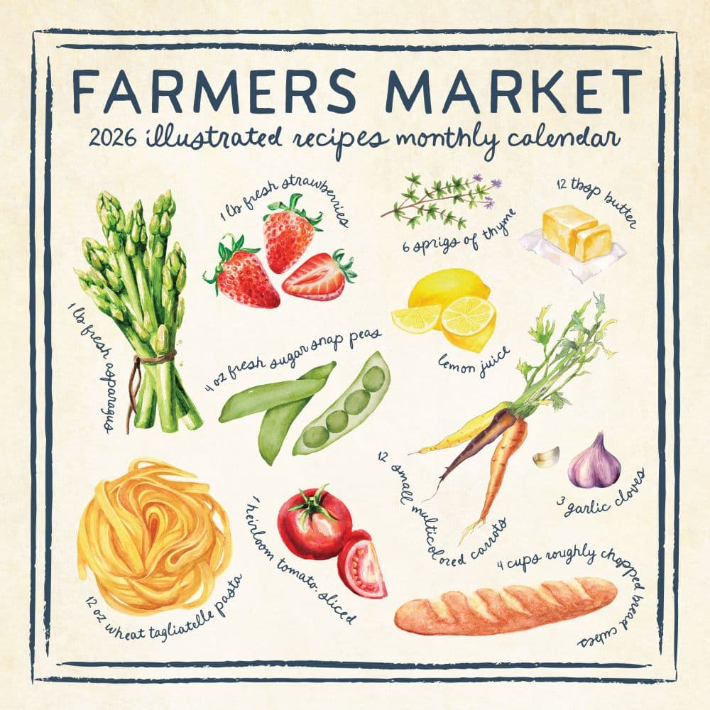 Farmers Market Illustrated Recipes 2026 Wall Calendar Main Product Image