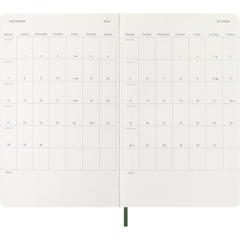 Moleskine Soft Cover Large Myrtle Green 12 Month 2026 Weekly Planner Fifth Alternate Image