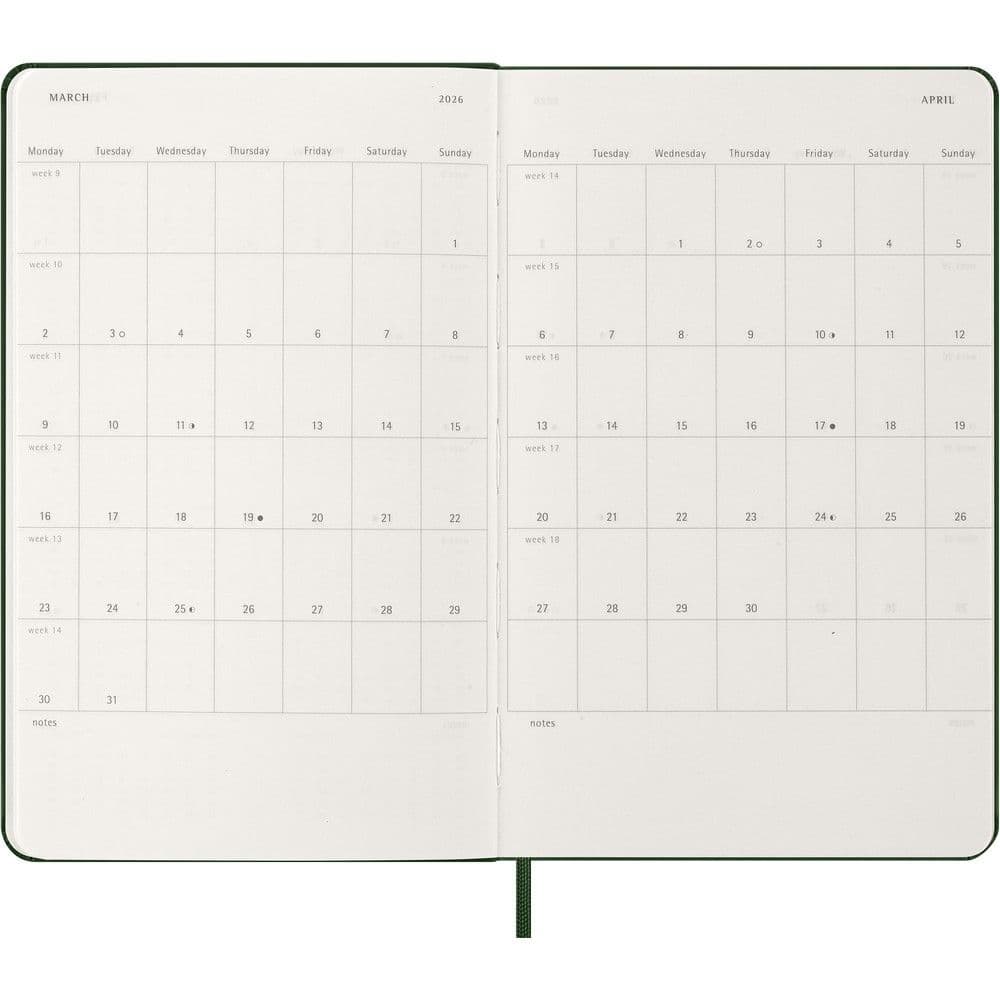 Moleskine Large Myrtle Green 12 Month 2026 Weekly Planner Fifth Alternate Image