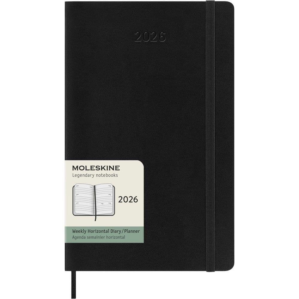 Moleskine Large Horizontal Black Soft Cover 12 Month Weekly 2026 Planner, 5.2'' X 8.35'', 12-Month Calendar with Adhesive Binding