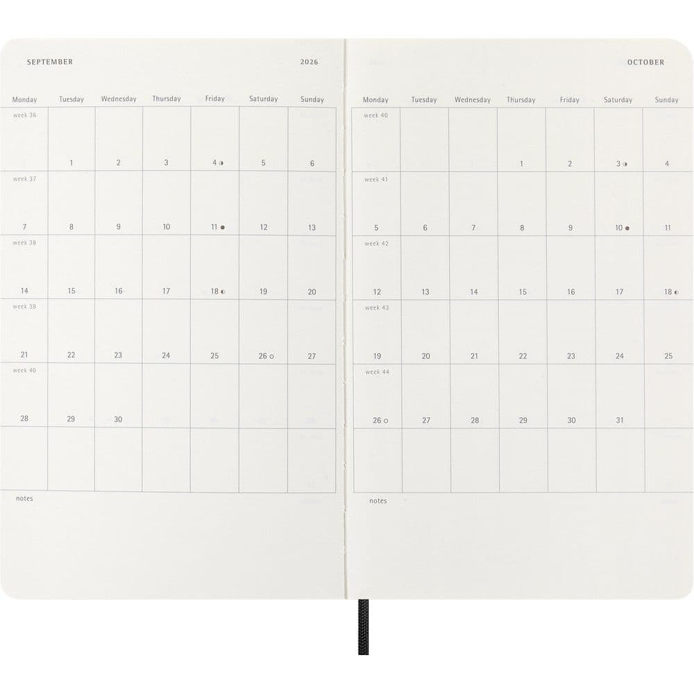Moleskine Large Horizontal Black Soft Cover 12 Month Weekly 2026 Planner Fifth Alternate Image