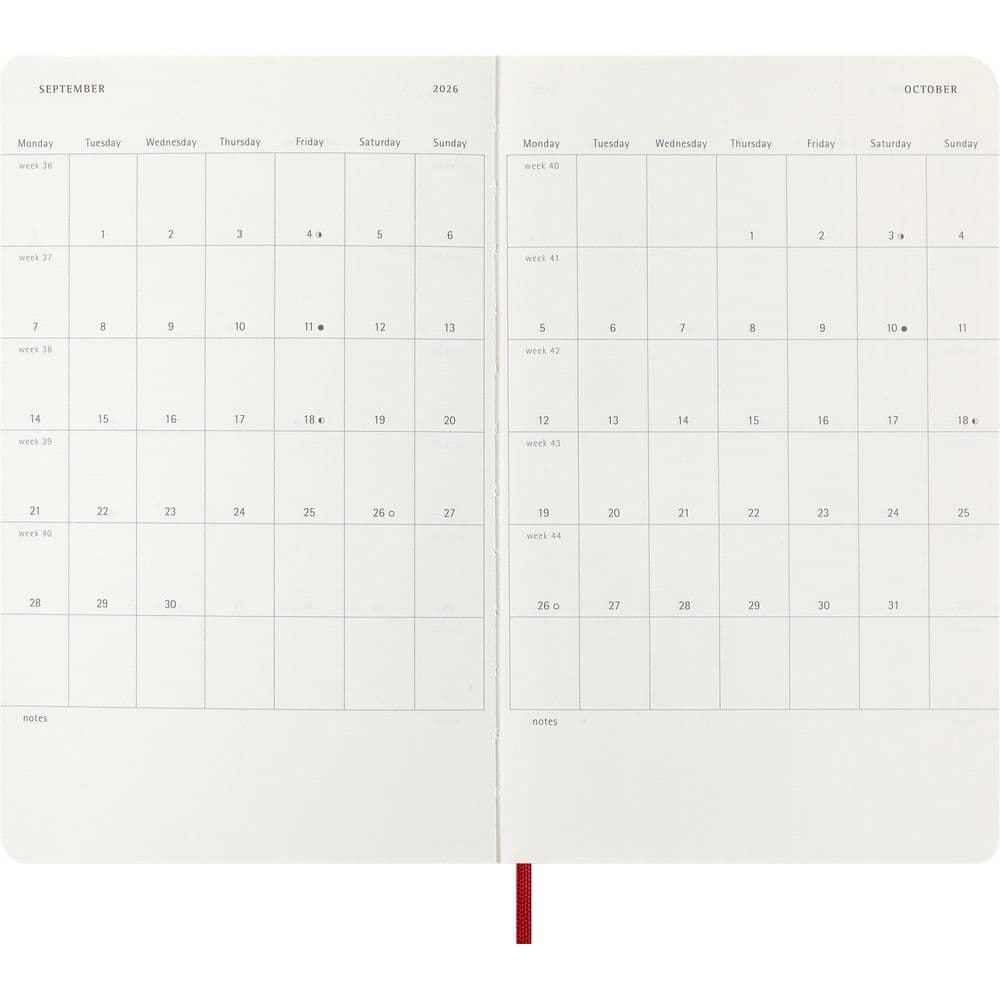Moleskine Large Red Weekly Soft Cover 12 Month 2026 Planner Fifth Alternate Image
