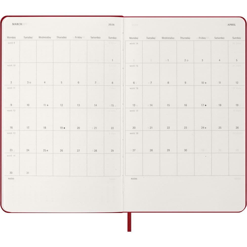 Moleskine Large Red Weekly Hard Cover 12 Month 2026 Planner Fifth Alternate Image