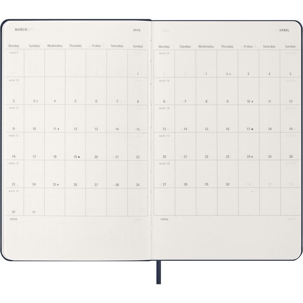 Moleskine Large Blue Weekly Hard Cover 12 Month 2026 Planner Fifth Alternate Image