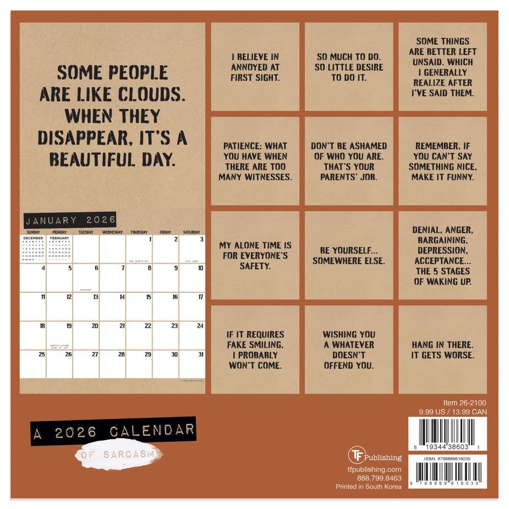 Anti Affirmations 2026 Mini Wall Calendar First Alternate Image