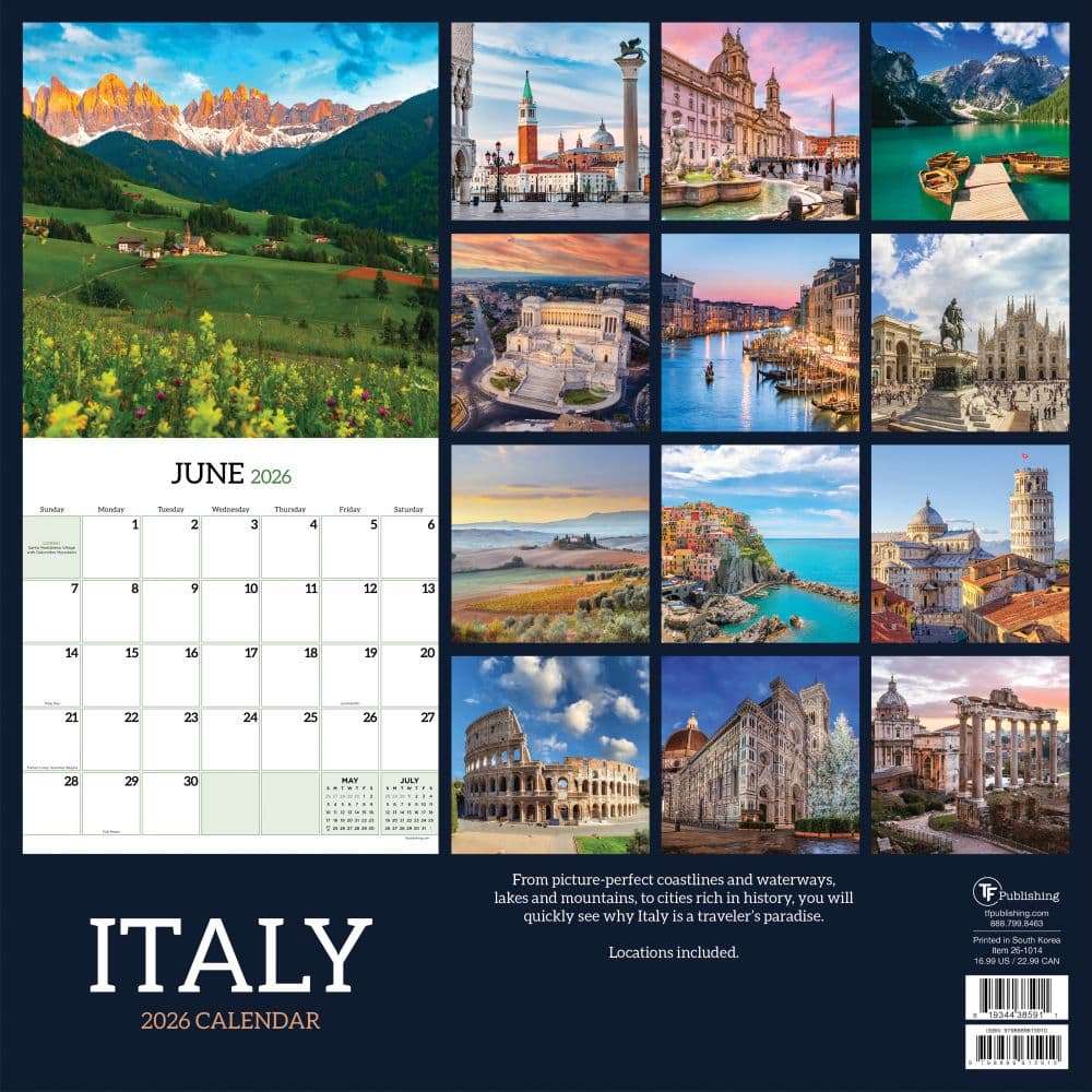 Italy 2026 Wall Calendar First Alternate Image