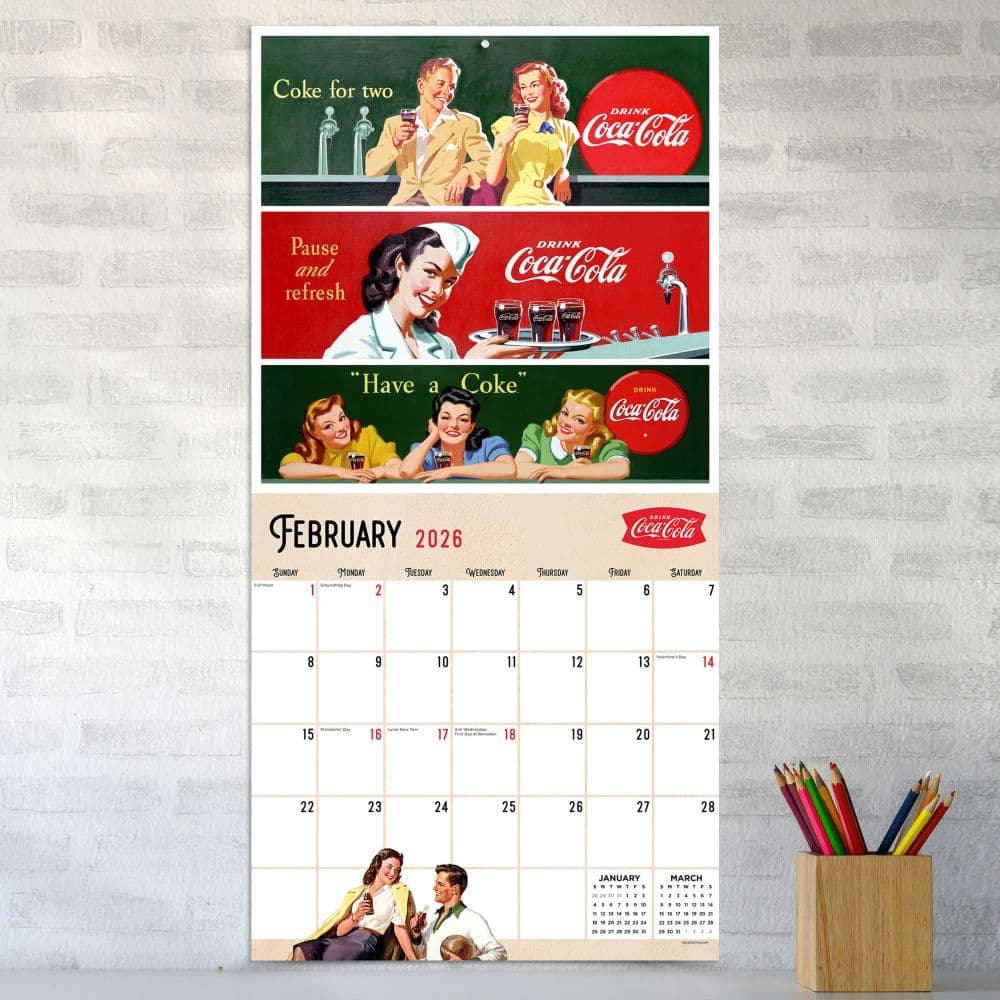 Coca-Cola コカ・コーラ ヴィンテージカレンダー 額装品 3枚セット Coca-Cola Nostalgia 2026 Wall Calendar - Calendars.com