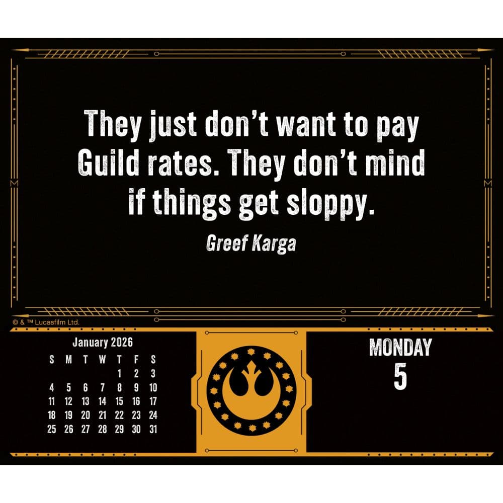 Star Wars Mandalorian The Child 2026 Desk Calendar Fifth Alternate Image