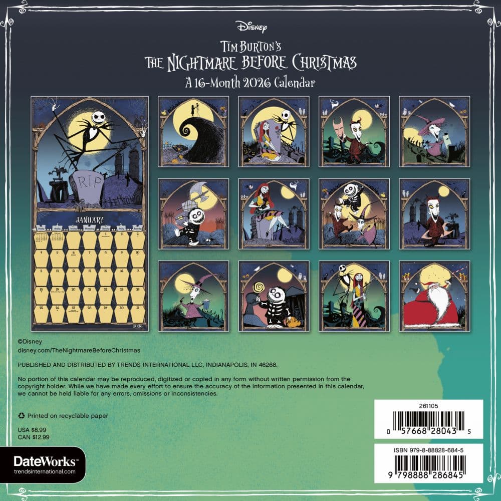 Nightmare Before Xmas 2026 Mini Wall Calendar First Alternate Image