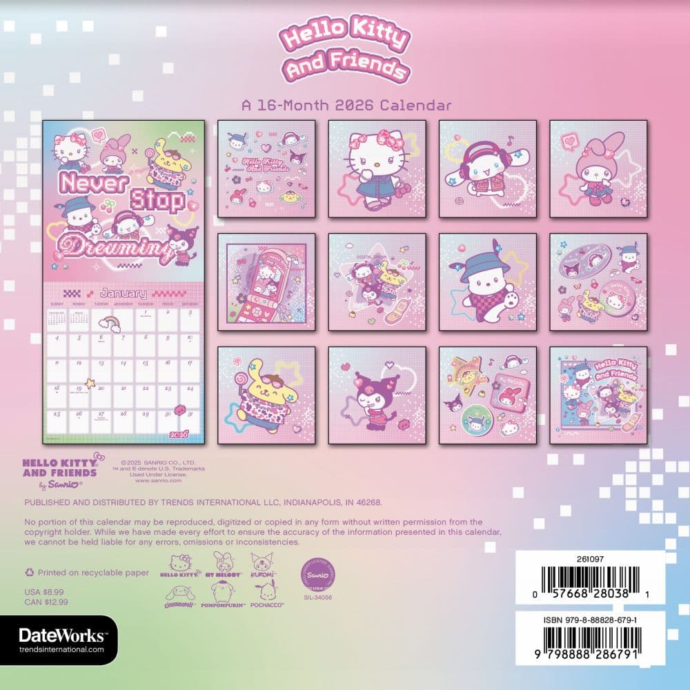 Hello Kitty 2026 Mini Wall Calendar First Alternate Image