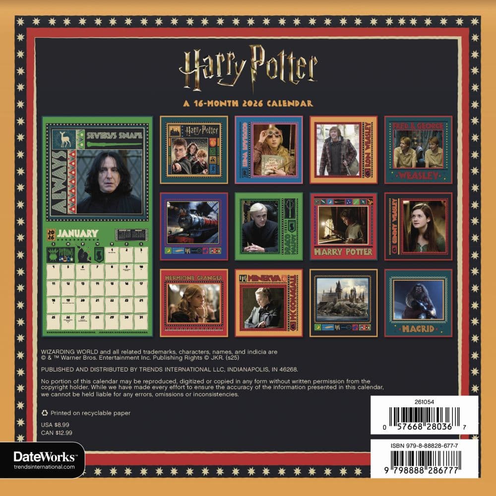 Harry Potter 2026 Mini Wall Calendar, 7'' X 7'', 16-Month Calendar with Stapled Binding