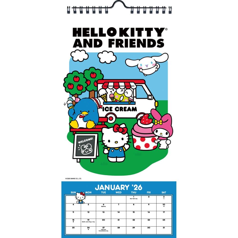 Hello Kitty and Friends 2026 Vertical Wall Calendar, 7'' X 7'', 16-Month Calendar with Stapled Binding