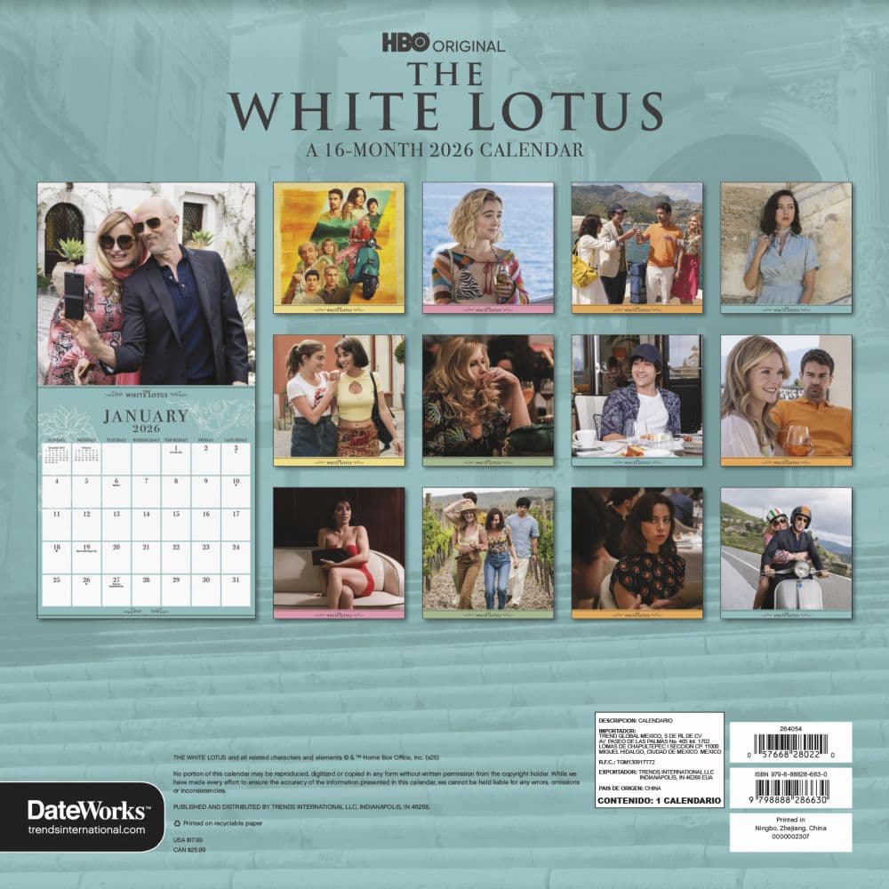 White Lotus 2026 Wall Calendar First Alternate Image