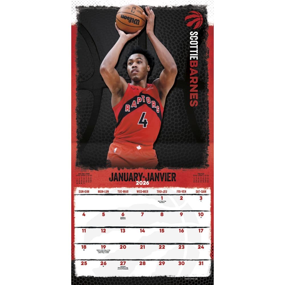 NBA Toronto Raptors 2026 Wall Calendar Second Alternate Image