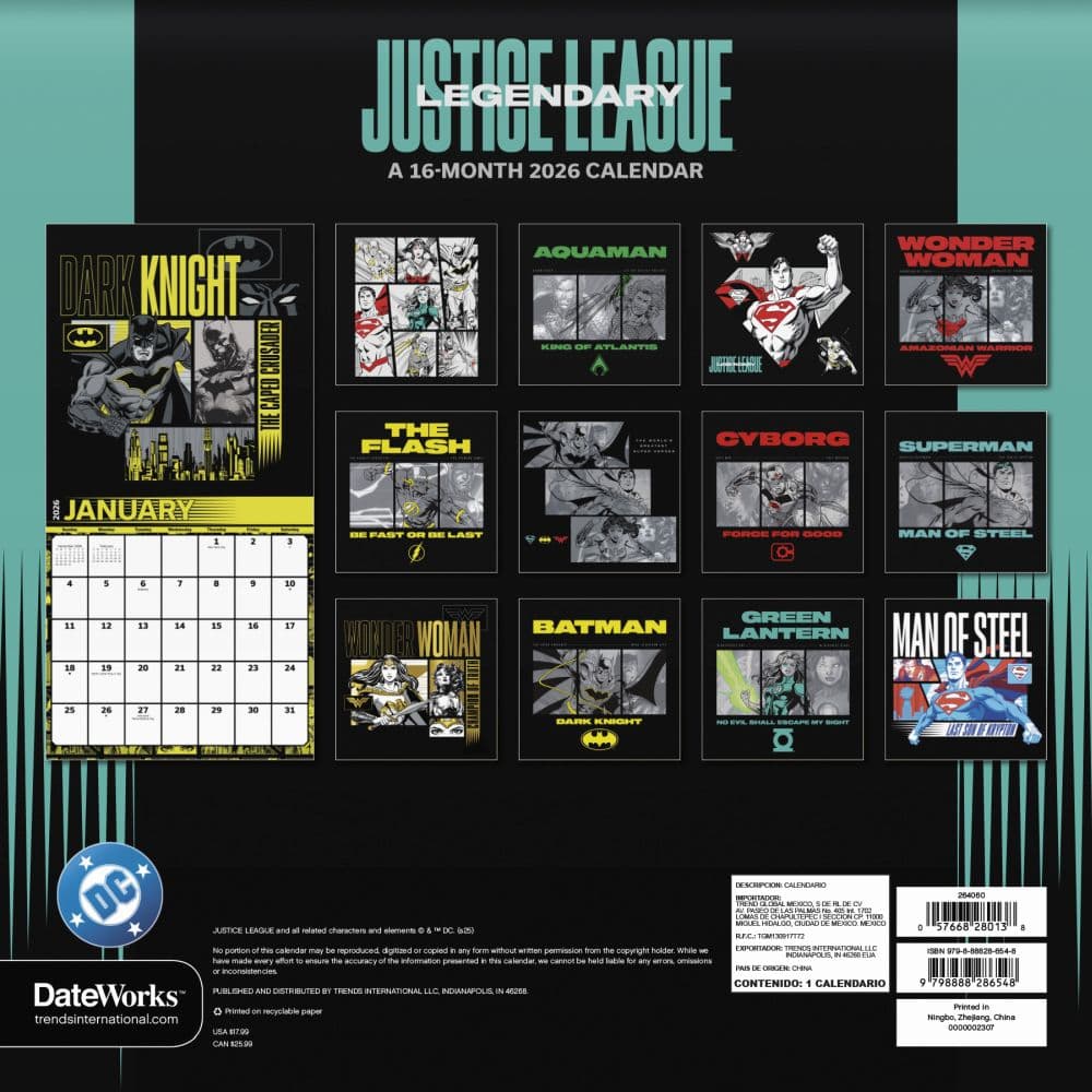 Justice League Classic 2026 Wall Calendar First Alternate Image