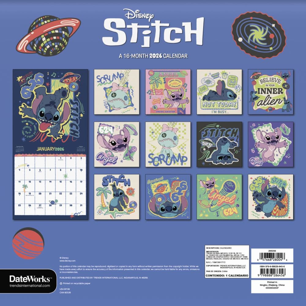 Disney Stitch 2026 Wall Calendar First Alternate Image