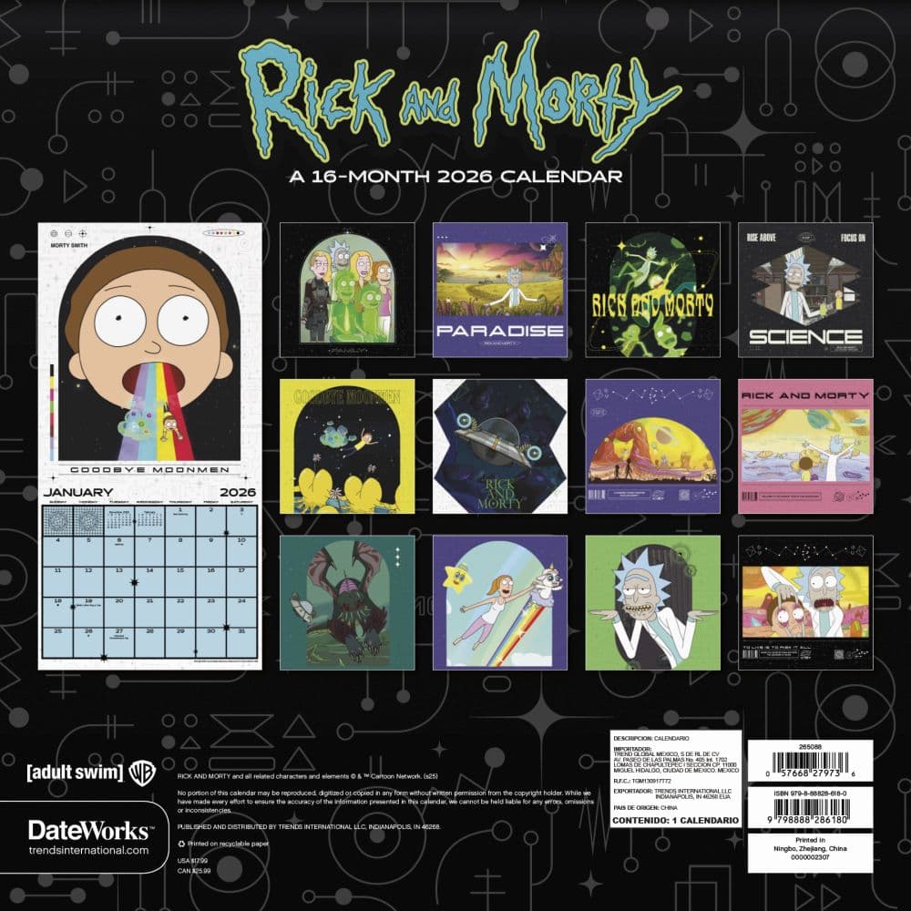 Rick and Morty 2026 Wall Calendar First Alternate Image
