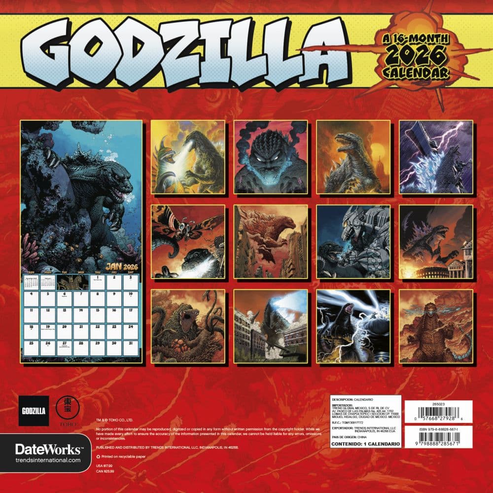 Godzilla Classic 2026 Wall Calendar First Alternate Image