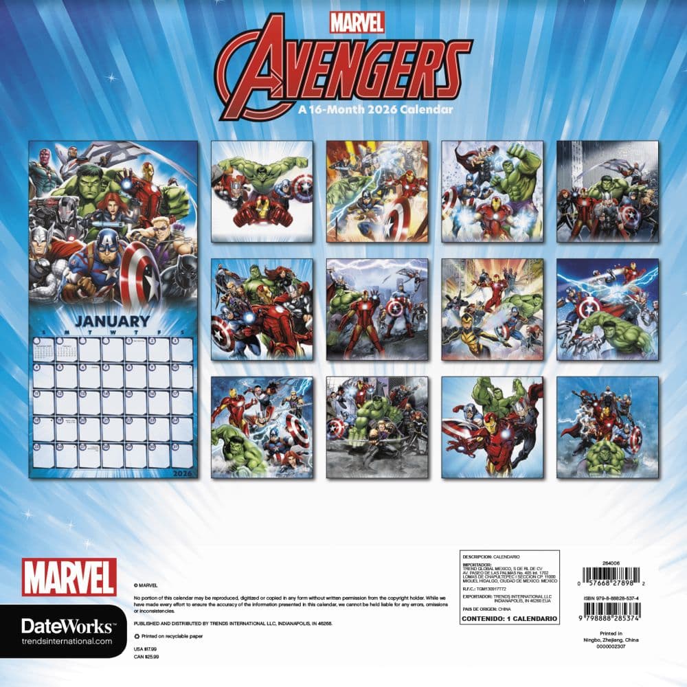 Marvel Avengers 2026 Wall Calendar First Alternate Image