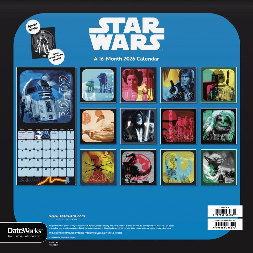 Star Wars Exclusive with Bonus Print 2026 Wall Calendar First Alternate Image