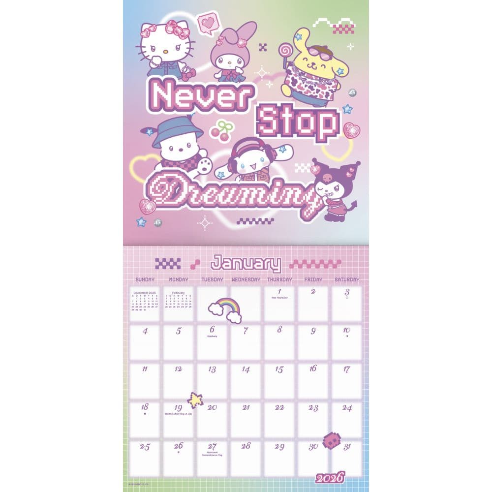 Hello Kitty and Friends Exclusive with Decal 2026 Wall Calendar, 12'' X 12'', 16-Month Calendar with Stapled Binding