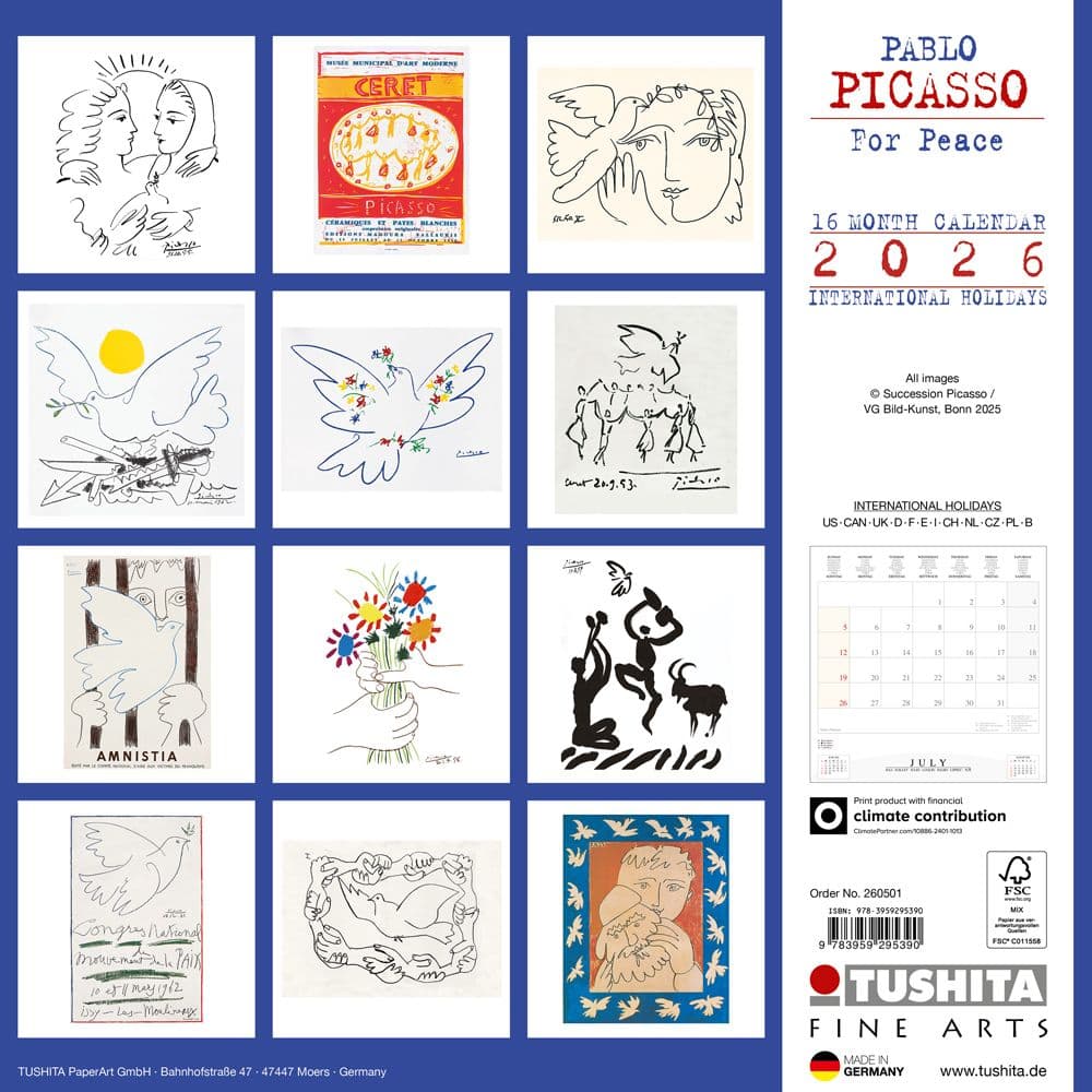 Picasso Kaoru様オーダーページ Picasso For Peace 2026 Wall Calendar - Calendars.com