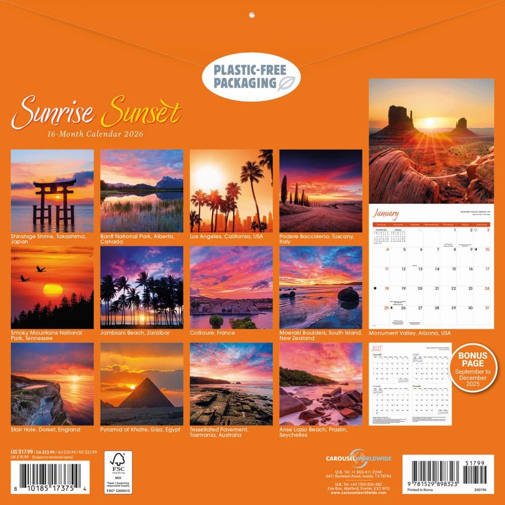 Sunrise Sunset 2026 Wall Calendar First Alternate Image