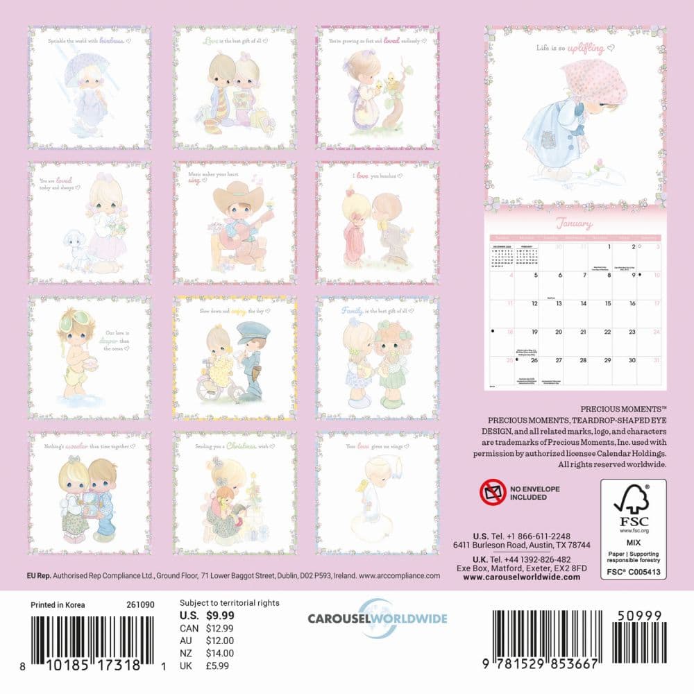 Precious Moments 2026 Mini Wall Calendar, 7'' X 7'', 16-Month Calendar with Stapled Binding